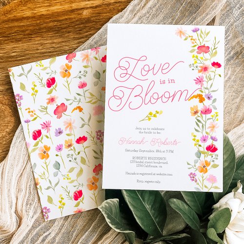 Love is in bloom wildflowers floral bridal shower invitation