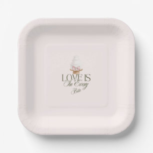 Love Is In Every Bite   Wedding Pink Favor Seal Paper Plates