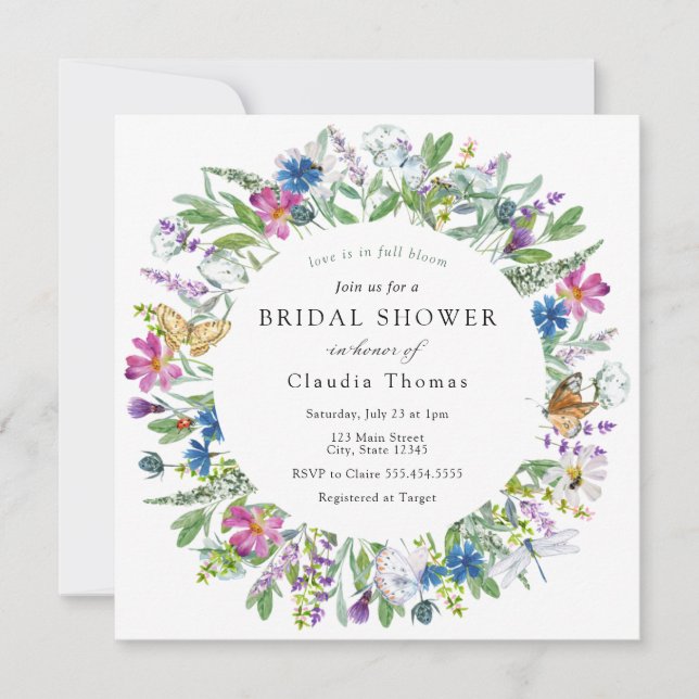 Love is in Full Bloom Wildflower Bridal Shower Invitation (Front)
