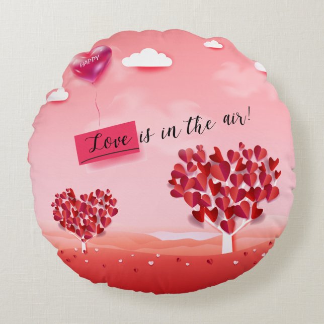"Love is in the Air!" beautiful Love tree Round Pillow (Front)