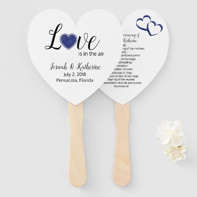 Love is in the Air Blue Heart Program Fan (Front and Back)