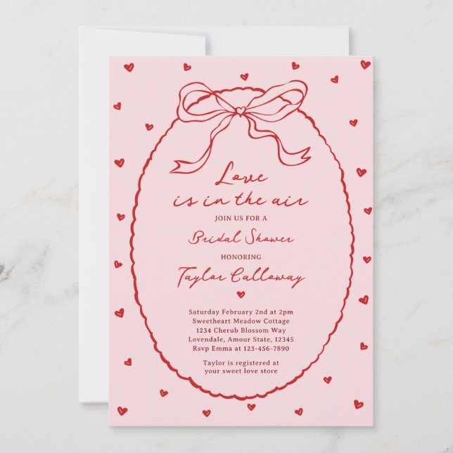 Love Is In The Air Bow Bridal Shower Valentine Invitation (Front)