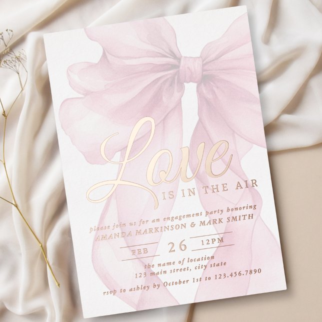 Love Is In The Air Bow Mauve Engagement Rose Gold Foil Invitation (Creator Uploaded)