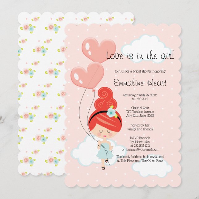 Love Is In the Air Bridal Shower Redhead Cloud 9 Invitation (Front/Back)