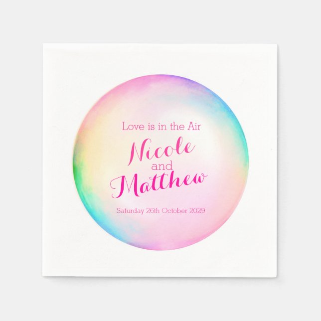 Love is in the air bubble personalized napkins (Front)