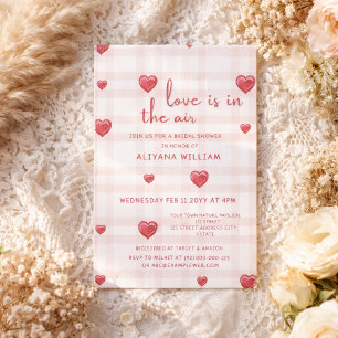 Love Is In The Air Checkered Heart Bridal Shower  Invitation