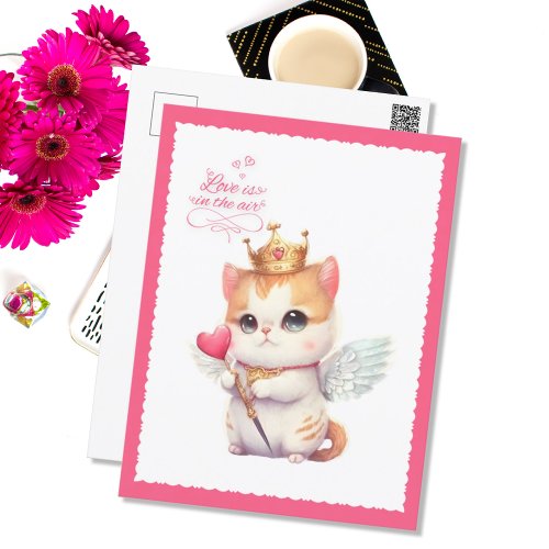 Love is in the Air Chibi Angel Kitten Valentine Holiday Postcard