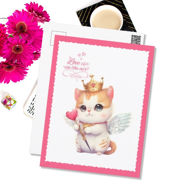 Love is in the Air Chibi Angel Kitten Valentine Holiday Postcard (Creator Uploaded)