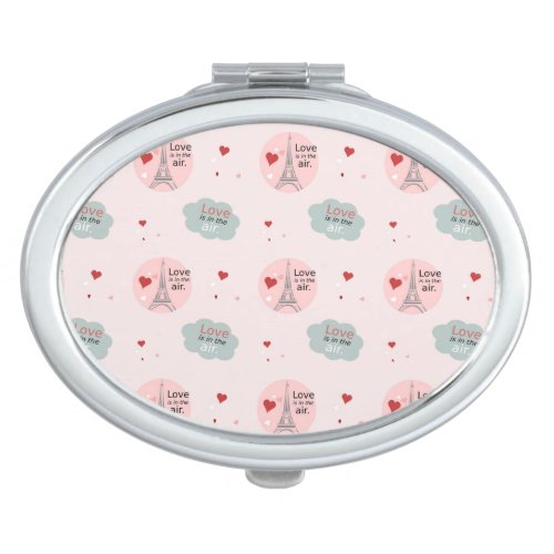 Love is in the air eiffel tower and hearts pattern compact mirror
