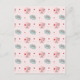 Love is in the air eiffel tower and hearts pattern postcard