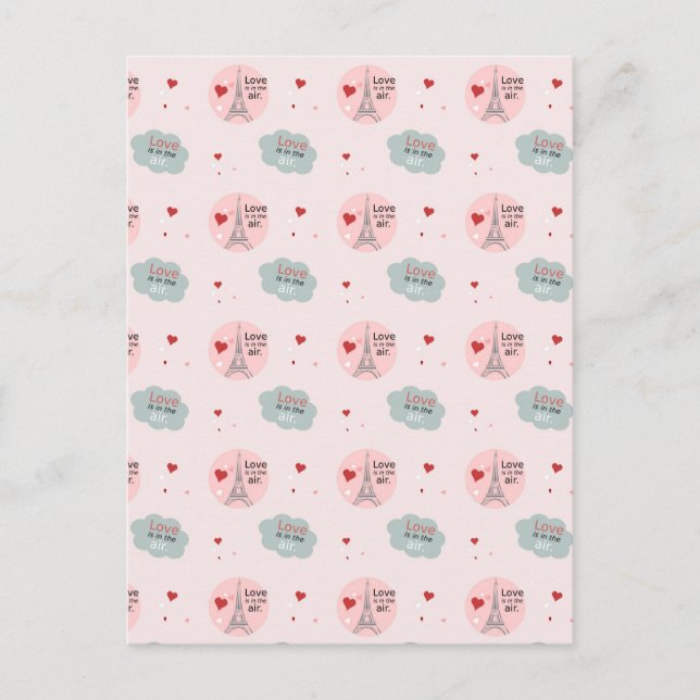 Love is in the air eiffel tower and hearts pattern postcard (Front)