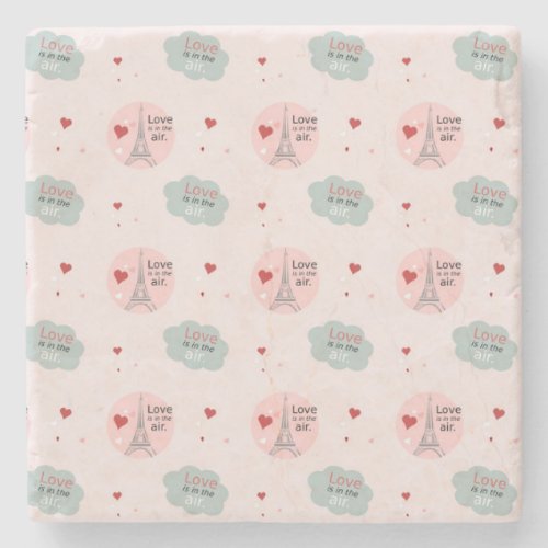 Love is in the air eiffel tower and hearts pattern stone coaster
