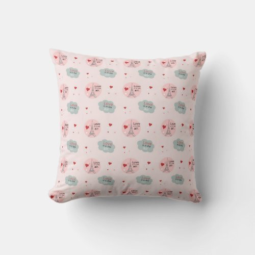 Love is in the air eiffel tower and hearts pattern throw pillow