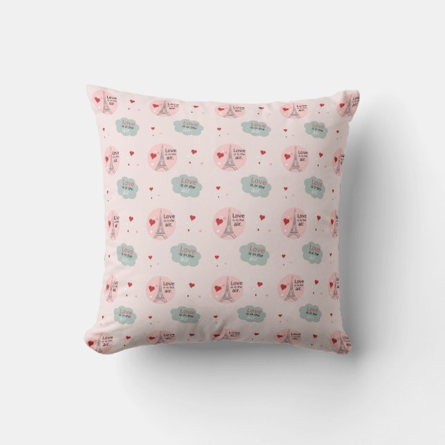 Love is in the air eiffel tower and hearts pattern throw pillow (Front)