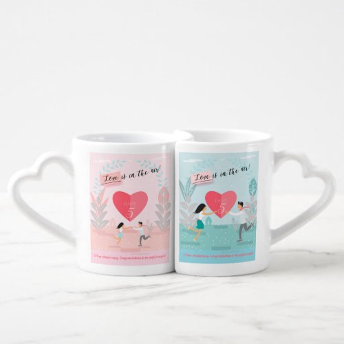 Love is in the Air Enamored Couple Anniversary Coffee Mug Set