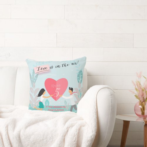 Love is in the Air Enamored Couple Anniversary Throw Pillow