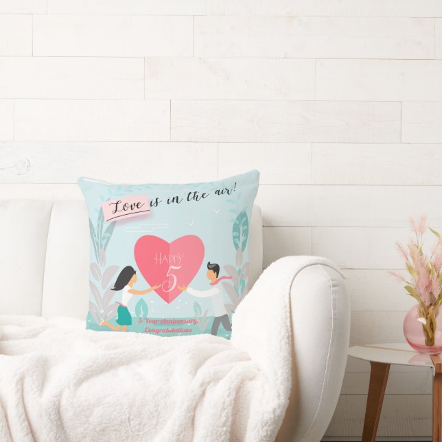 "Love is in the Air!" Enamored Couple Anniversary Throw Pillow (Couch)