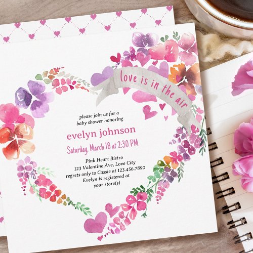 Love is in the Air Floral Heart Baby Shower Invitation