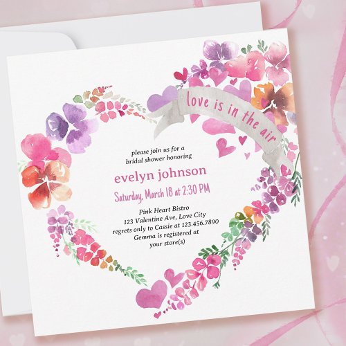 Love is in the Air Floral Heart Bridal Shower Invitation