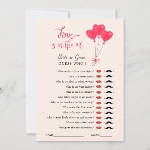Love is in the Air Guess Who Shower game  Invitation