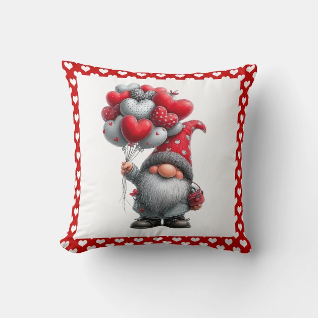 "Love is in the Air" Heart Balloon Gnome Throw Pillow (Front)