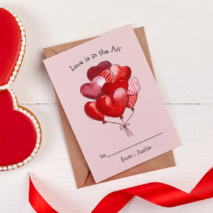 Love is in the Air Heart Balloon KIDS Valentine's Note Card