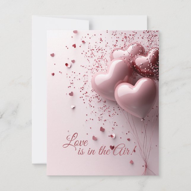 Love Is in the Air - Heart Balloon Valentine's Day Holiday Card (Front)