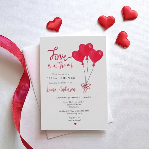 Love is in the Air Heart Balloons Bridal Shower Invitation