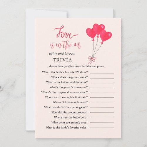 Love is in the Air Heart TRIVIA Shower games Invitation