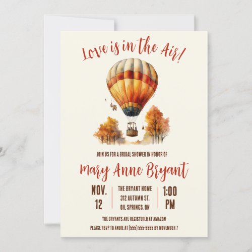 Love is in the Air Hot Air Balloon Bridal Shower Invitation