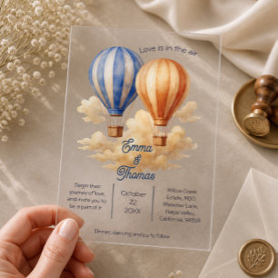 Love Is in the Air Hot Air Balloon Travel Wedding Acrylic Invitations