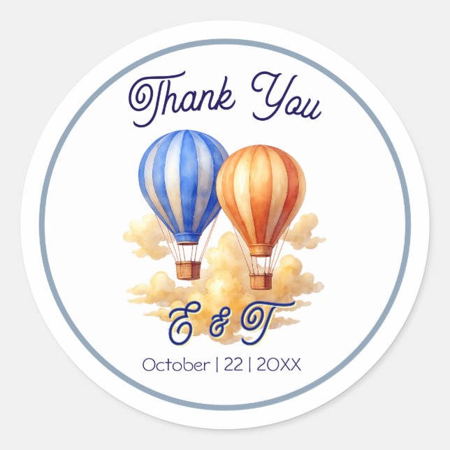 Love Is in the Air Hot Air Balloon Travel Wedding  Classic Round Sticker (Front)
