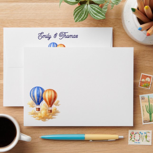 Love Is in the Air Hot Air Balloon Travel Wedding  Envelope (Desk)