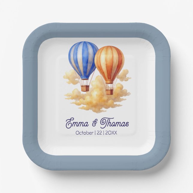 Love Is in the Air Hot Air Balloon Travel Wedding  Paper Plates (Front)