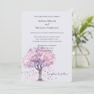 Love is in the air Lavender Hearts Tree Wedding Invitation