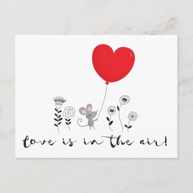 Love is in the air Little mouse Valentine postcard (Front)