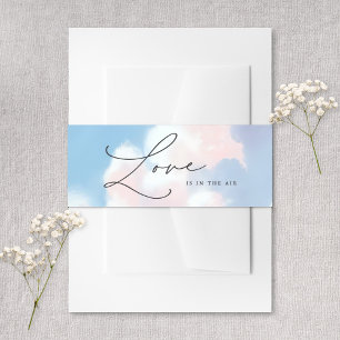 Love Is In The Air Painted Blue Sky Cloud Wedding Invitation Belly Band