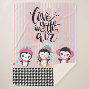 Love is in the Air Penguin Plaid Blanket