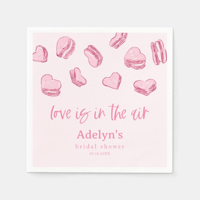Love Is In The Air Pink Hearts Bridal Shower  Napkins (Front)