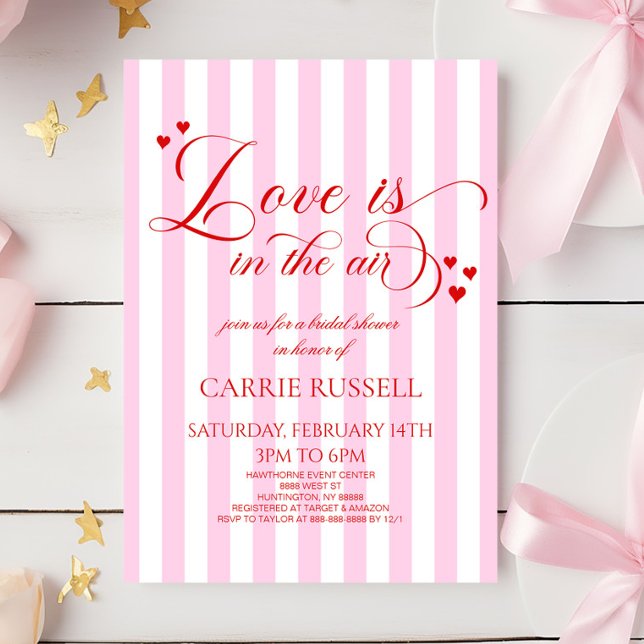 Love Is In The Air Pink Red Hearts Bridal Shower Invitation (Creator Uploaded)