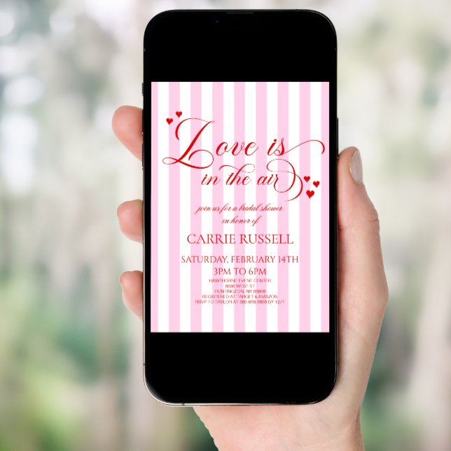 Love Is In The Air Pink Red Hearts Bridal Shower Invitation (Front Digital)