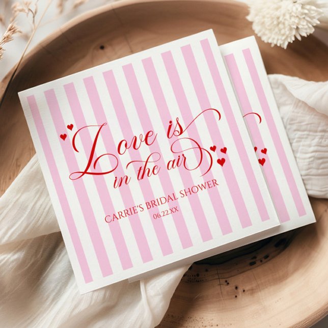 Love Is In The Air Pink Red Hearts Bridal Shower Napkins (Creator Uploaded)
