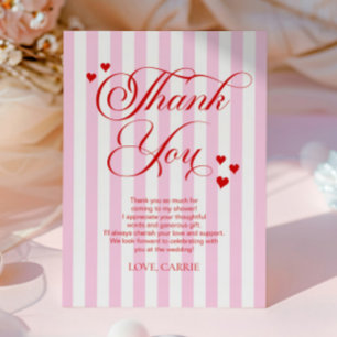 Love Is In The Air Pink Red Hearts Bridal Shower Thank You Card