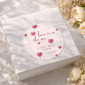 Love Is In The Air Red Hearts Bridal Shower  Classic Round Sticker