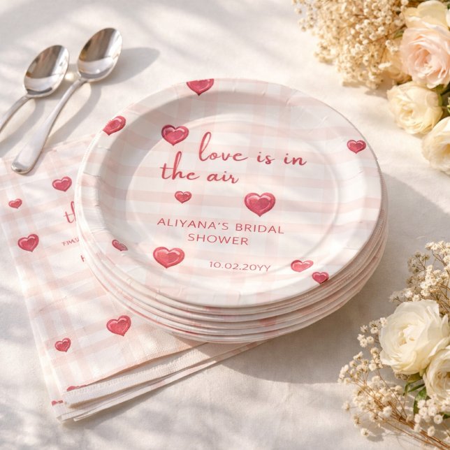 Love Is In The Air Red Hearts Bridal Shower  Paper Plates (Creator Uploaded)
