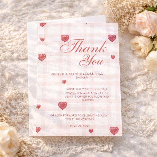 Love Is In The Air Red Hearts Bridal Shower Thank You Card (Creator Uploaded)