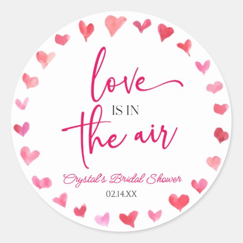 Love Is In The Air Red Pink Hearts Bridal Shower Classic Round Sticker