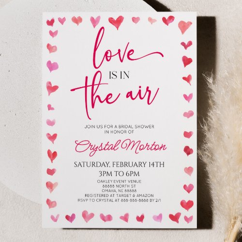Love Is In The Air Red Pink Hearts Bridal Shower Invitation