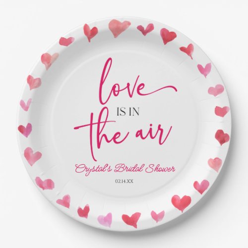 Love Is In The Air Red Pink Hearts Bridal Shower Paper Plates