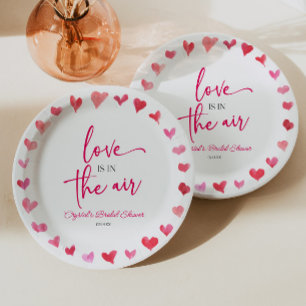 Love Is In The Air Red Pink Hearts Bridal Shower Paper Plates